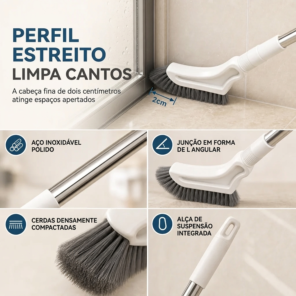 Escova multifuncional para pavimentos com cabo longo extensível