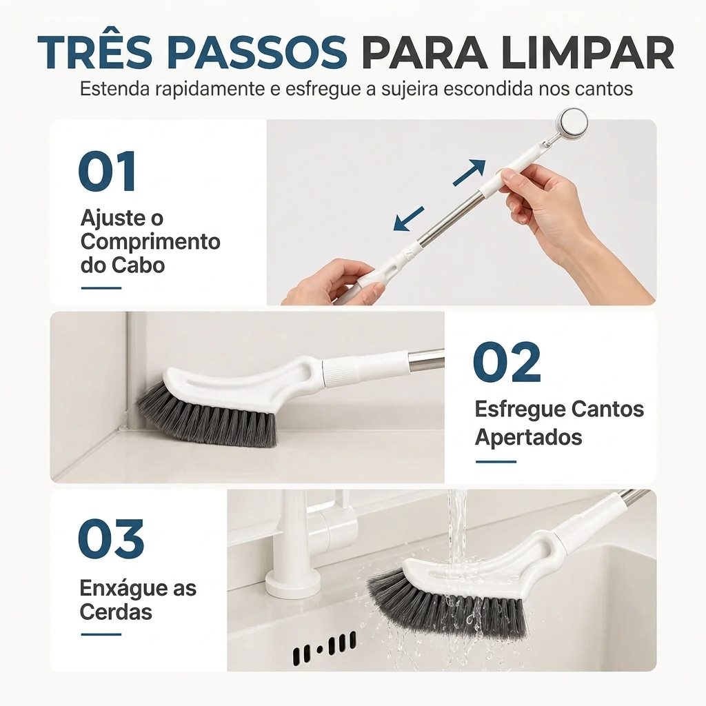 Escova multifuncional para pavimentos com cabo longo extensível